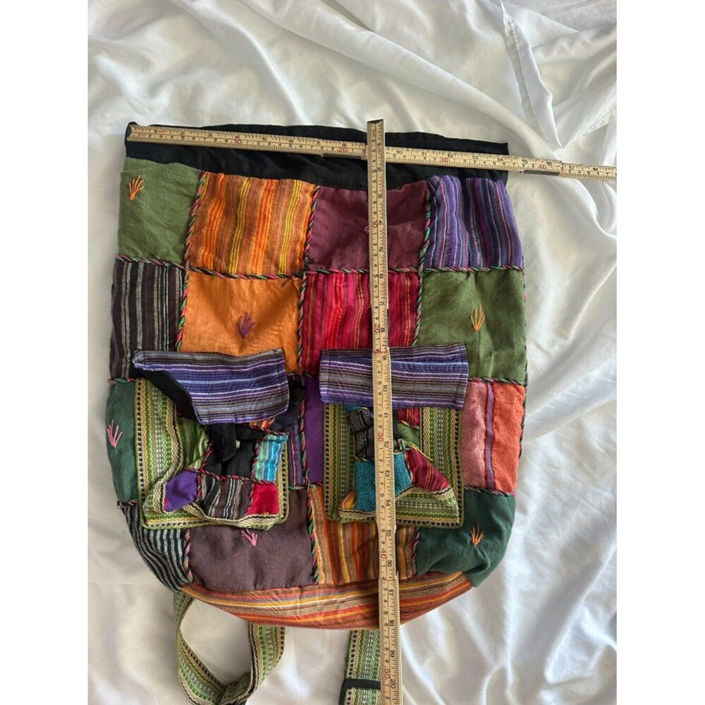 Handmade Nepal Patchwork Backpack Boho Hippie Festival Cotton Colorful Ethnic - Picture 9 of 9